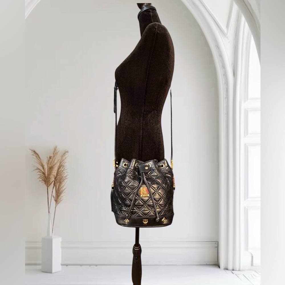 MCM Black Quilted Bucket Crossbody Bag (A752)
